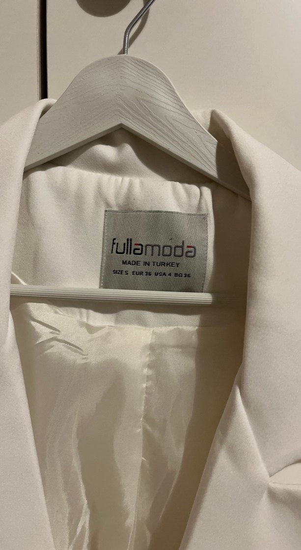 Düğmeli Beyaz Kadın Keten Blazer Ceket - Görsel 4