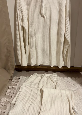 Beyaz Keten Yüksek Yaka Örgü Kadın Kazak - Görsel 8