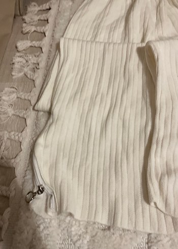 Beyaz Keten Yüksek Yaka Örgü Kadın Kazak - Görsel 6