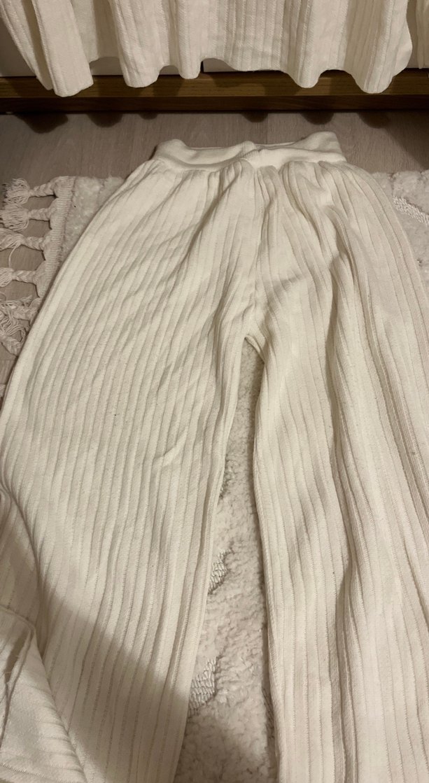 Beyaz Keten Yüksek Yaka Örgü Kadın Kazak - Görsel 5