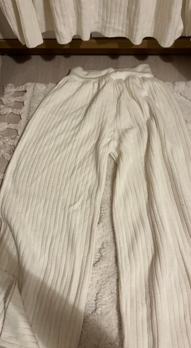 Beyaz Keten Yüksek Yaka Örgü Kadın Kazak - Görsel 4