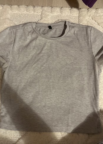 Gri Kısa Kollu Keten Tişört - Görsel 3