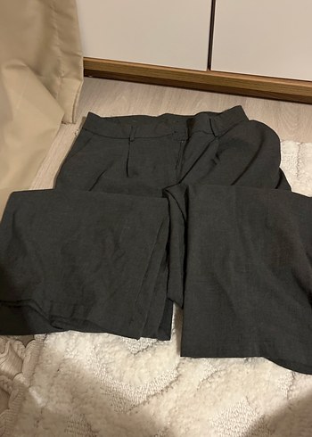 Kemerli Gri Keten Kadın Pantolon - Görsel 4