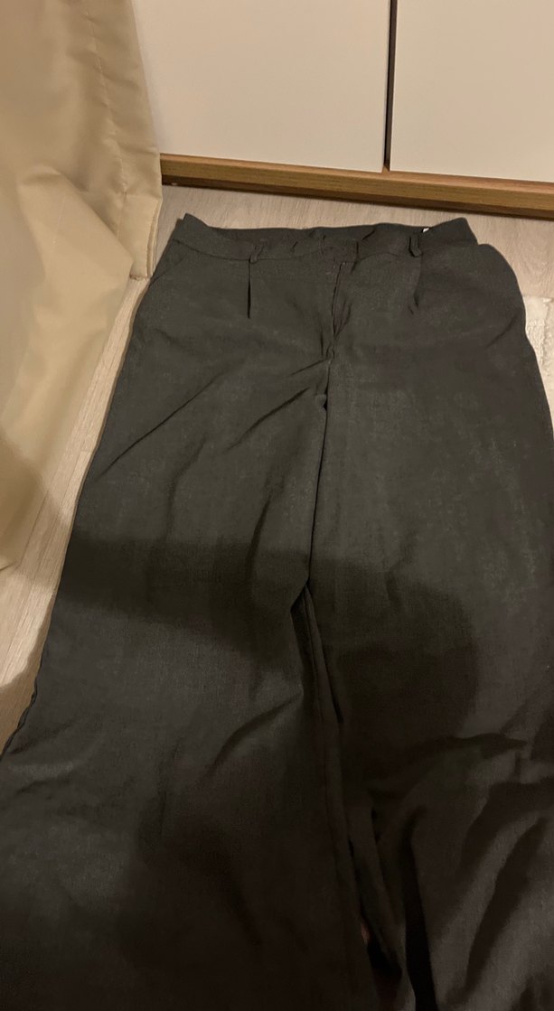 Kemerli Gri Keten Kadın Pantolon - Görsel 2