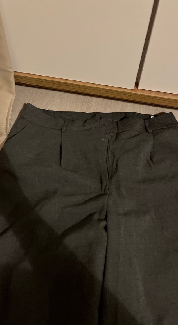 Kemerli Gri Keten Kadın Pantolon - Görsel 3