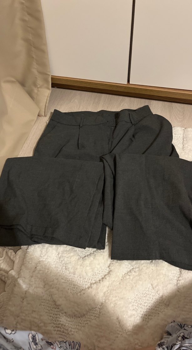 Kemerli Gri Keten Kadın Pantolon - Görsel 4