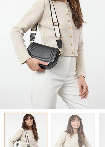 Düğmeli Gri Deri Kadın Çanta - Görsel 2