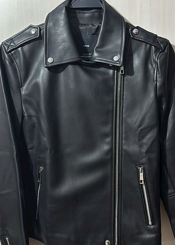 Mango Siyah Deri Biker Ceket