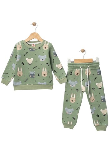 Bebek Erkek Yeşil Baskılı Street Wear Takım