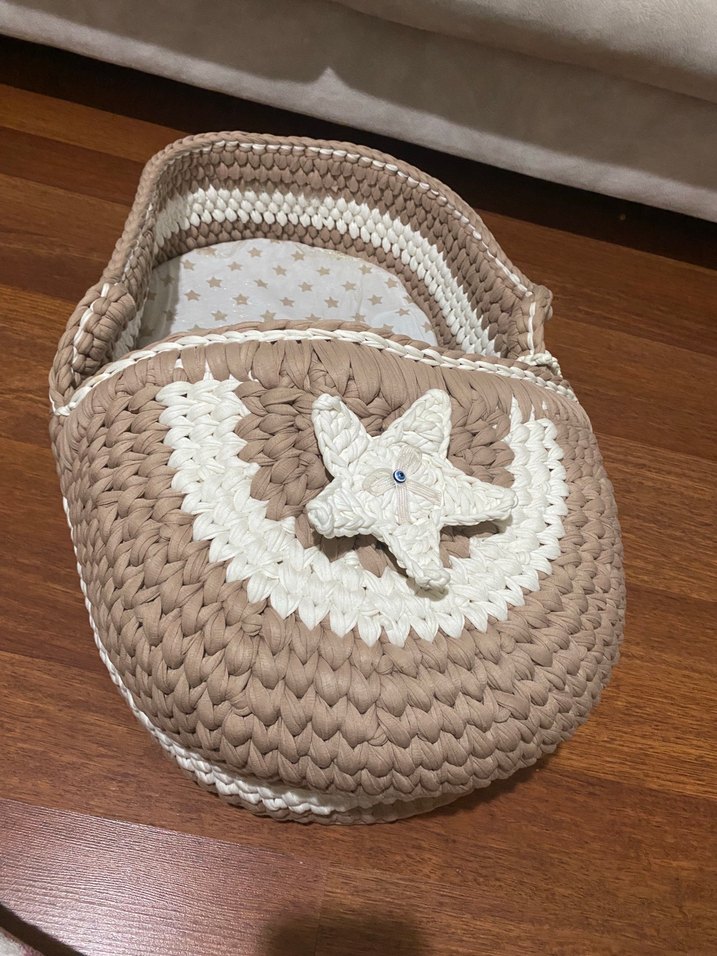 Kahverengi Örgü Bebek Sepeti - Görsel 2