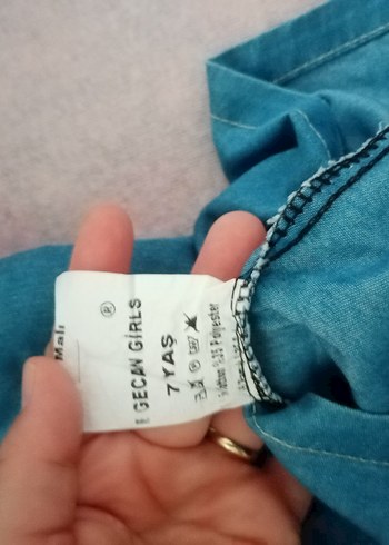 5 Yaş Beden mavi Renk Renkli Baskılı Kız Çocuk Kot Elbise