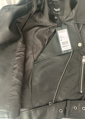 s Beden Kadın Siyah Deri Kemerli Biker Ceket