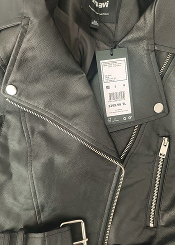 Mavi Kadın Siyah Deri Kemerli Biker Ceket