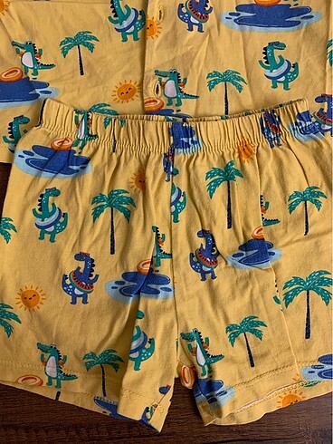 LC Waikiki Polo yaka yazlık alt üst takım dinozor modelli pijama