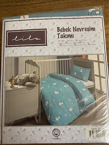 Bebek nevresim takımı turkuaz renk koyun modelli