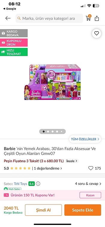 Barbie yemek arabası