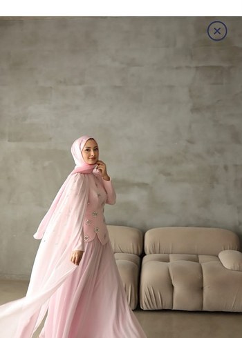 Diğer Pastel Pembe Tesettur Elbise Sal Seti