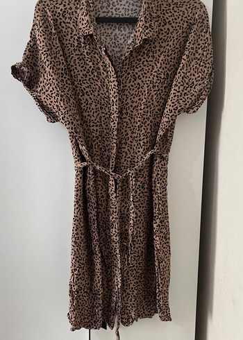 Leopar Desenli Kemerli Midi Elbise