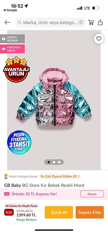 BG Store kız bebek mont