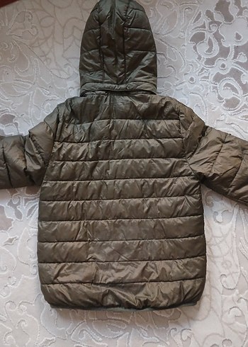 Haki Yeşil,Kapüşonlu Erkek Çocuk İnce Mont - Görsel 2