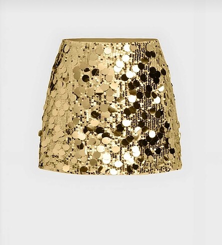 Büyük Payetli Altın Rengi Gold Mini Etek