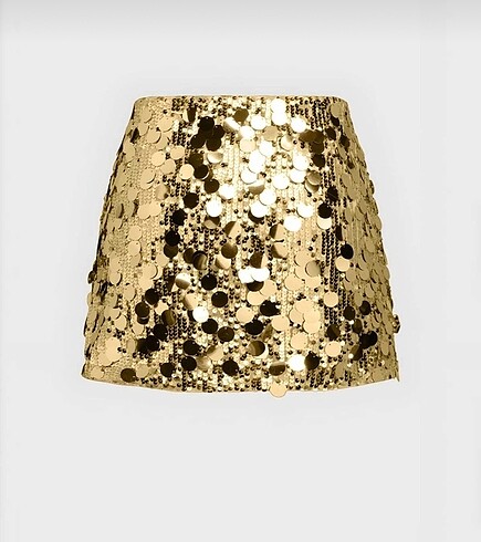Zara Büyük Payetli Altın Rengi Gold Mini Etek