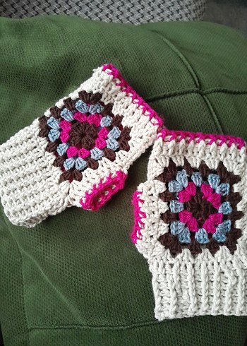 Renkli Örgü Bohem Kadın Eldiveni - Görsel 3