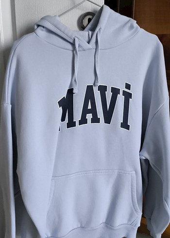 Mavi Baskılı Kapüşonlu Sweatshirt