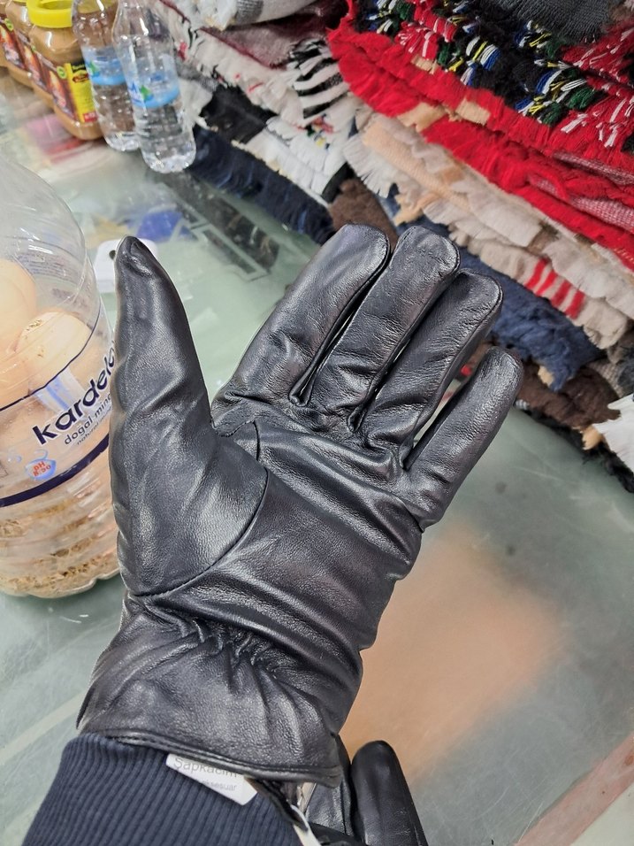 Düğmeli Siyah Deri erkek Eldiveni - Görsel 4