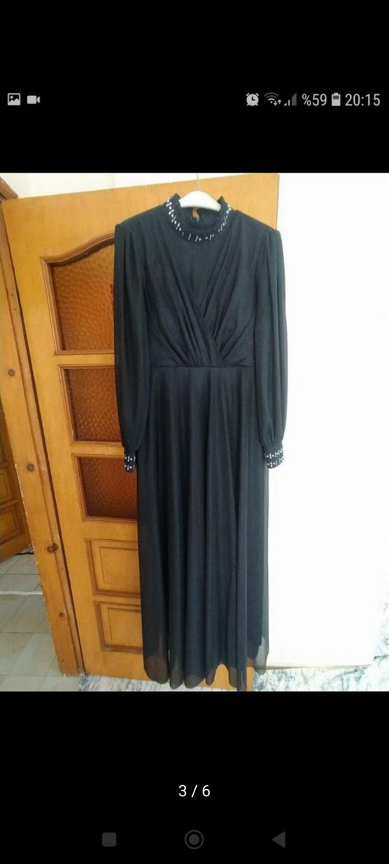 Uzun Siyah Gotik Drape Detaylı Elbise - Görsel 3
