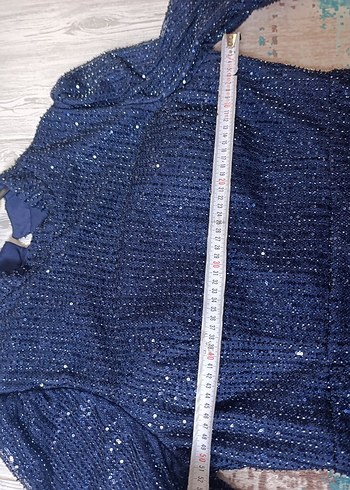 Parlak Lacivert İşlemeli Midi Abiye Elbise - Görsel 5