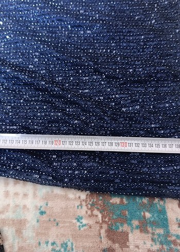 Parlak Lacivert İşlemeli Midi Abiye Elbise - Görsel 6