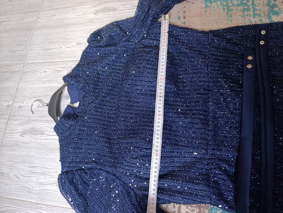 Parlak Lacivert İşlemeli Midi Abiye Elbise - Görsel 5