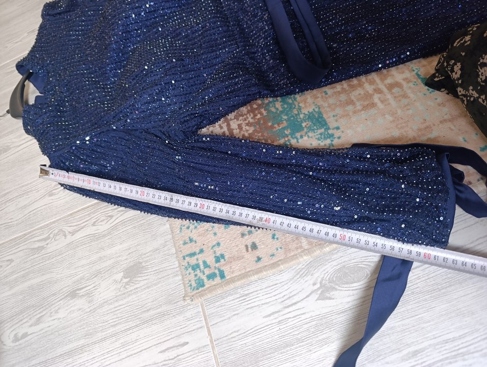 Parlak Lacivert İşlemeli Midi Abiye Elbise - Görsel 4