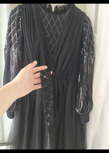 Siyah Uzun Kollu Gotik Kadın Abiye Elbise - Görsel 5