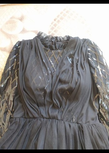 Siyah Uzun Kollu Gotik Kadın Abiye Elbise - Görsel 4