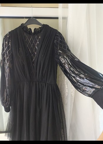 Siyah Uzun Kollu Gotik Kadın Abiye Elbise - Görsel 7