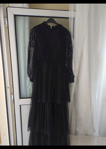 Siyah Uzun Kollu Gotik Kadın Abiye Elbise - Görsel 3