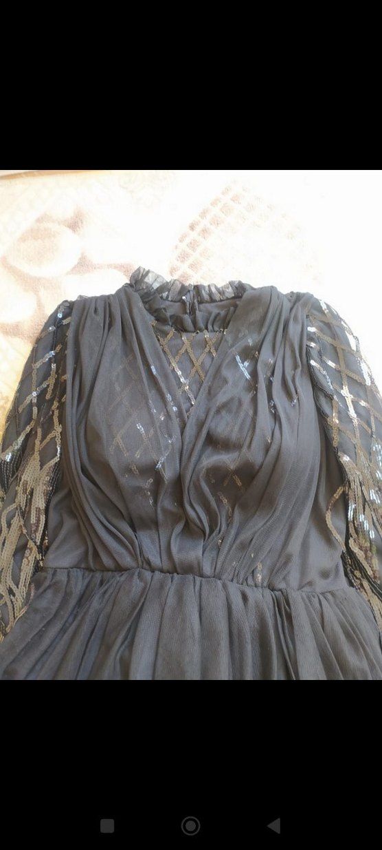 Siyah Uzun Kollu Gotik Kadın Abiye Elbise - Görsel 4