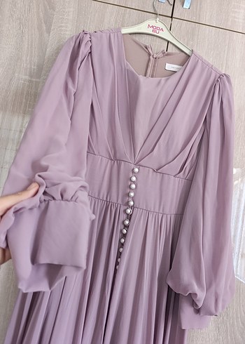 Uzun Mor Drapeli Kadın Abiye Elbise - Görsel 3