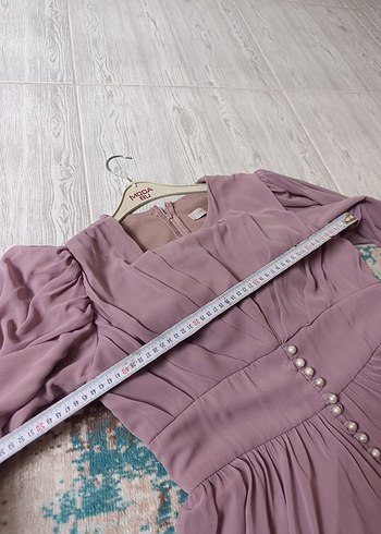 Uzun Mor Drapeli Kadın Abiye Elbise - Görsel 7