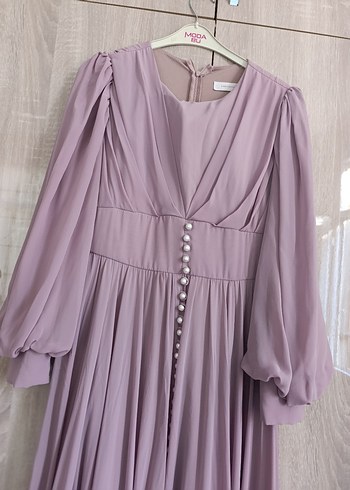 Uzun Mor Drapeli Kadın Abiye Elbise - Görsel 2