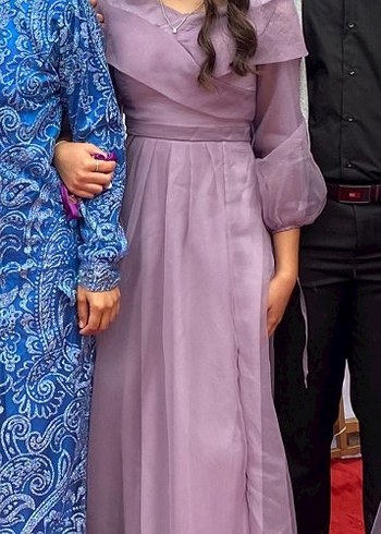 Uzun Mor Drapeli Kadın Abiye Elbise - Görsel 10