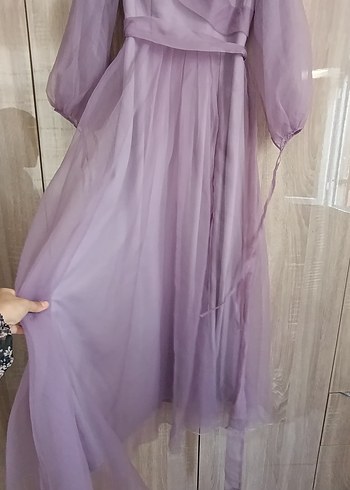 Uzun Mor Drapeli Kadın Abiye Elbise - Görsel 9