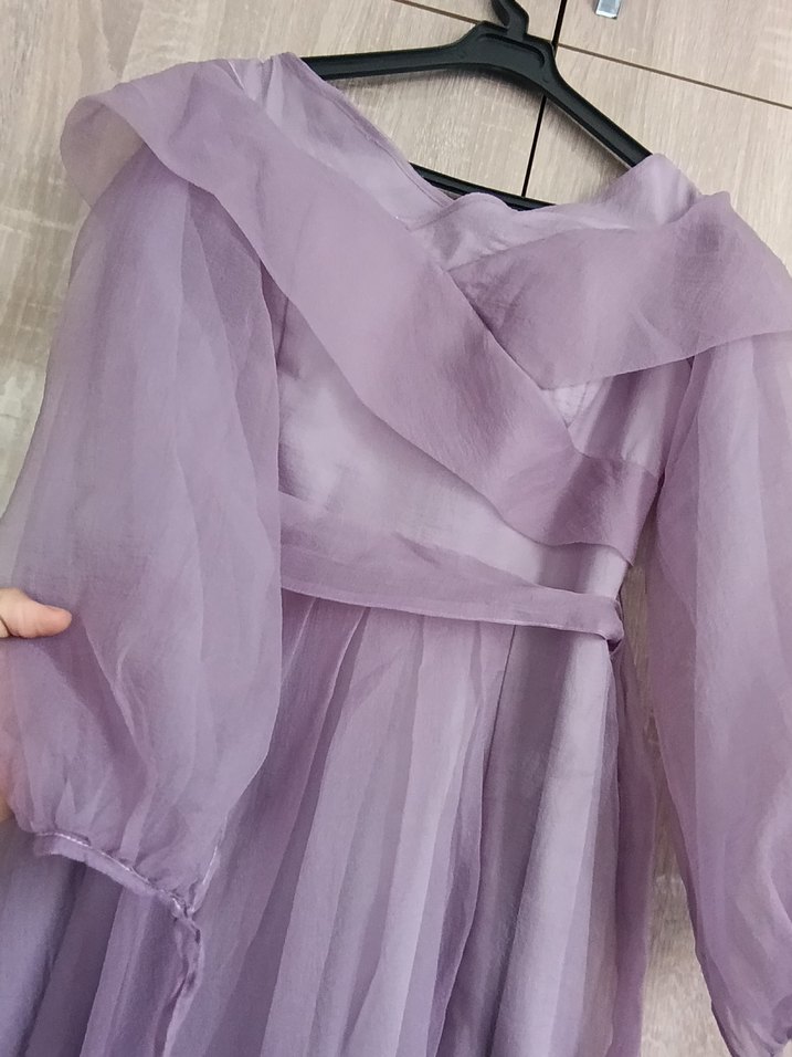 Uzun Mor Drapeli Kadın Abiye Elbise - Görsel 2