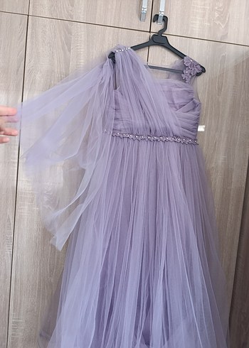 Mor Drapeli Straplez Kız Çocuk Abiye Elbise - Görsel 5