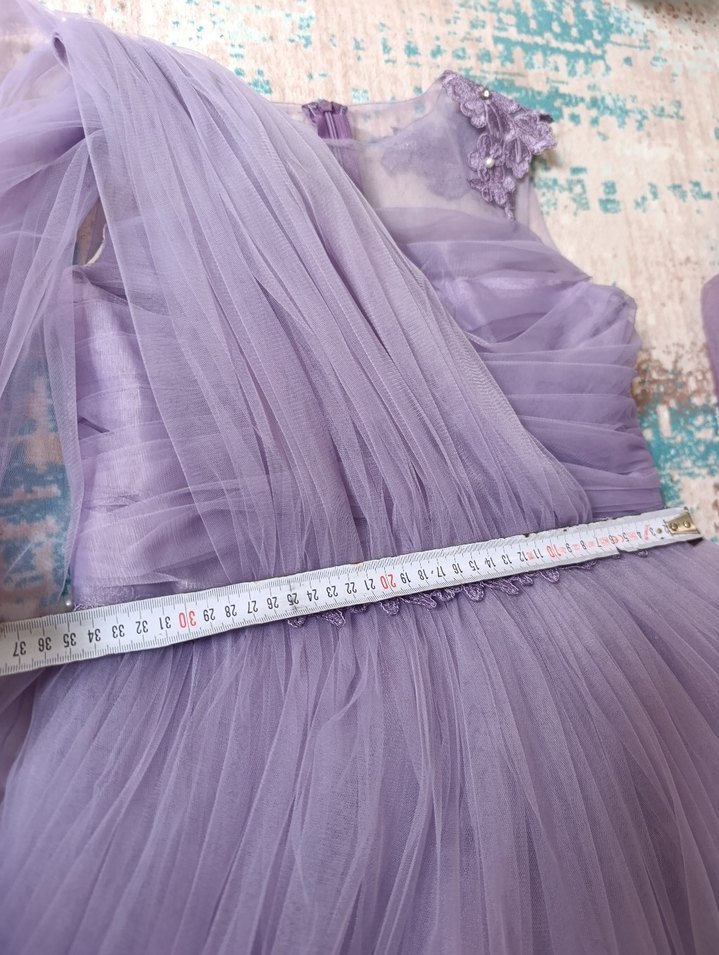 Mor Drapeli Straplez Kız Çocuk Abiye Elbise - Görsel 2