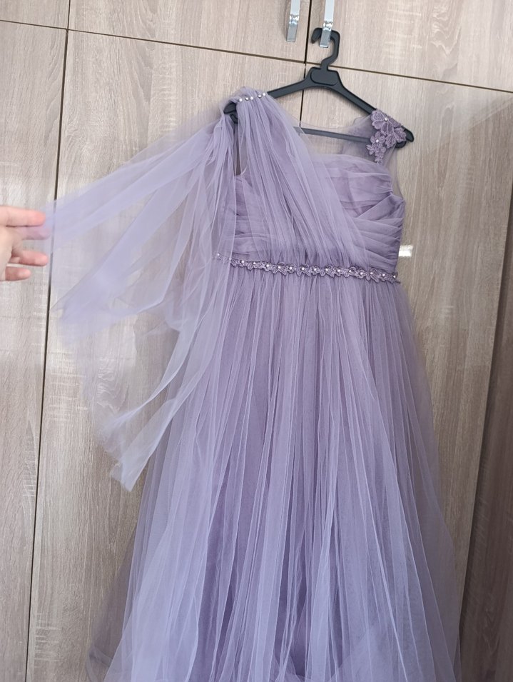 Mor Drapeli Straplez Kız Çocuk Abiye Elbise - Görsel 5