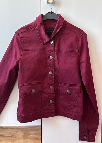 Bordo Düğmeli Kadın Denim Ceket