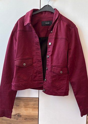 s Beden bordo Renk Bordo Düğmeli Kadın Denim Ceket